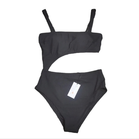 NWT Shade & Shore Women's Ribbed Cut Out 1 PC Swimsuit M 8-10 - Picture 2 of 5